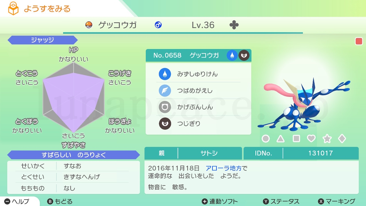 No.0658 ゲッコウガ♂（親 サトシ:131017）