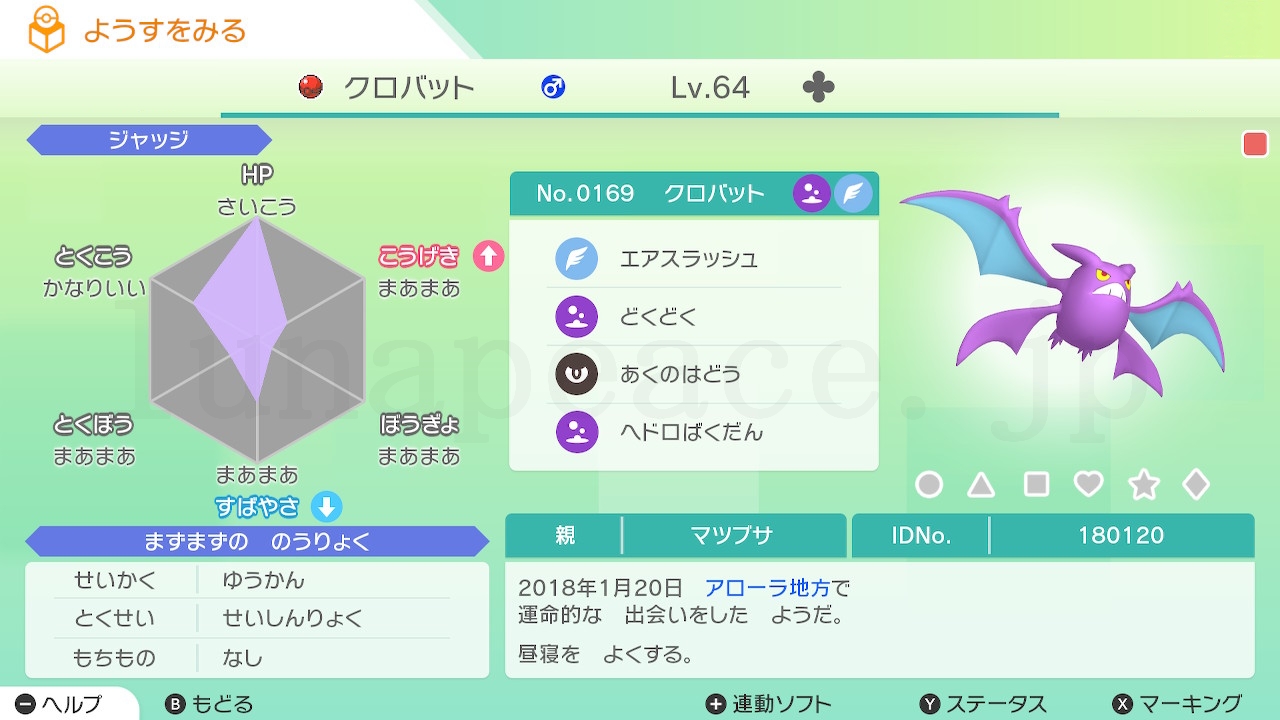 No.0169 クロバット♂（親 マツブサ:180120）