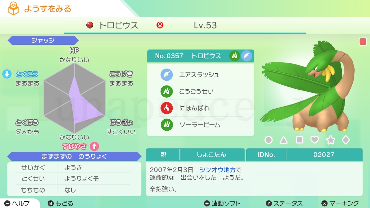 No.0357 トロピウス♀（親 しょこたん:02027）