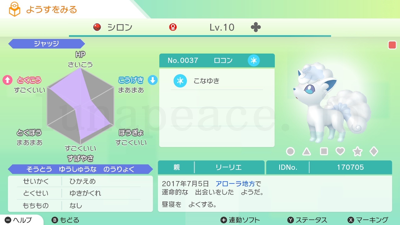 No.0037 アローラロコン♀（親 リーリエ:170705）