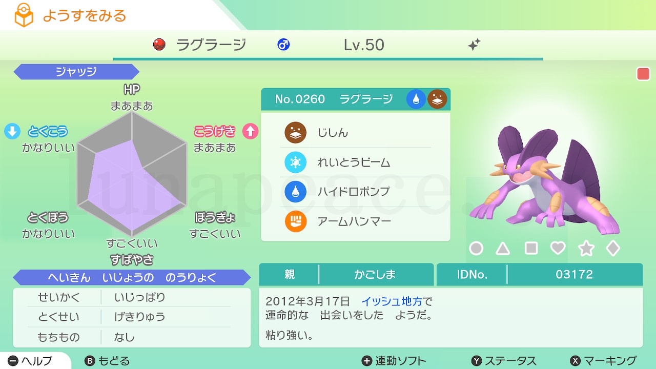 No.0260 ラグラージ✦♂（親 かごしま:03172）