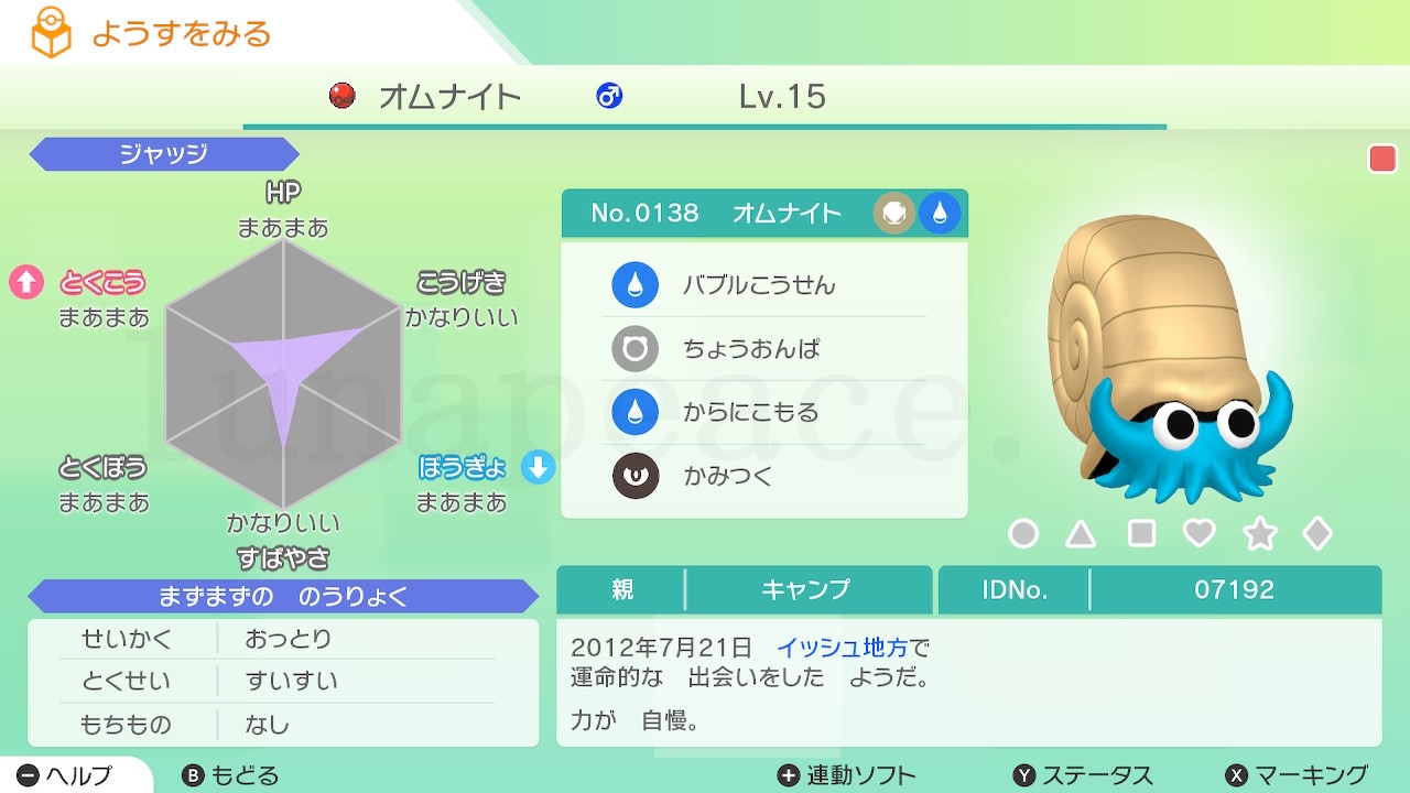 No.0138 オムナイト♂（親 キャンプ:07192）