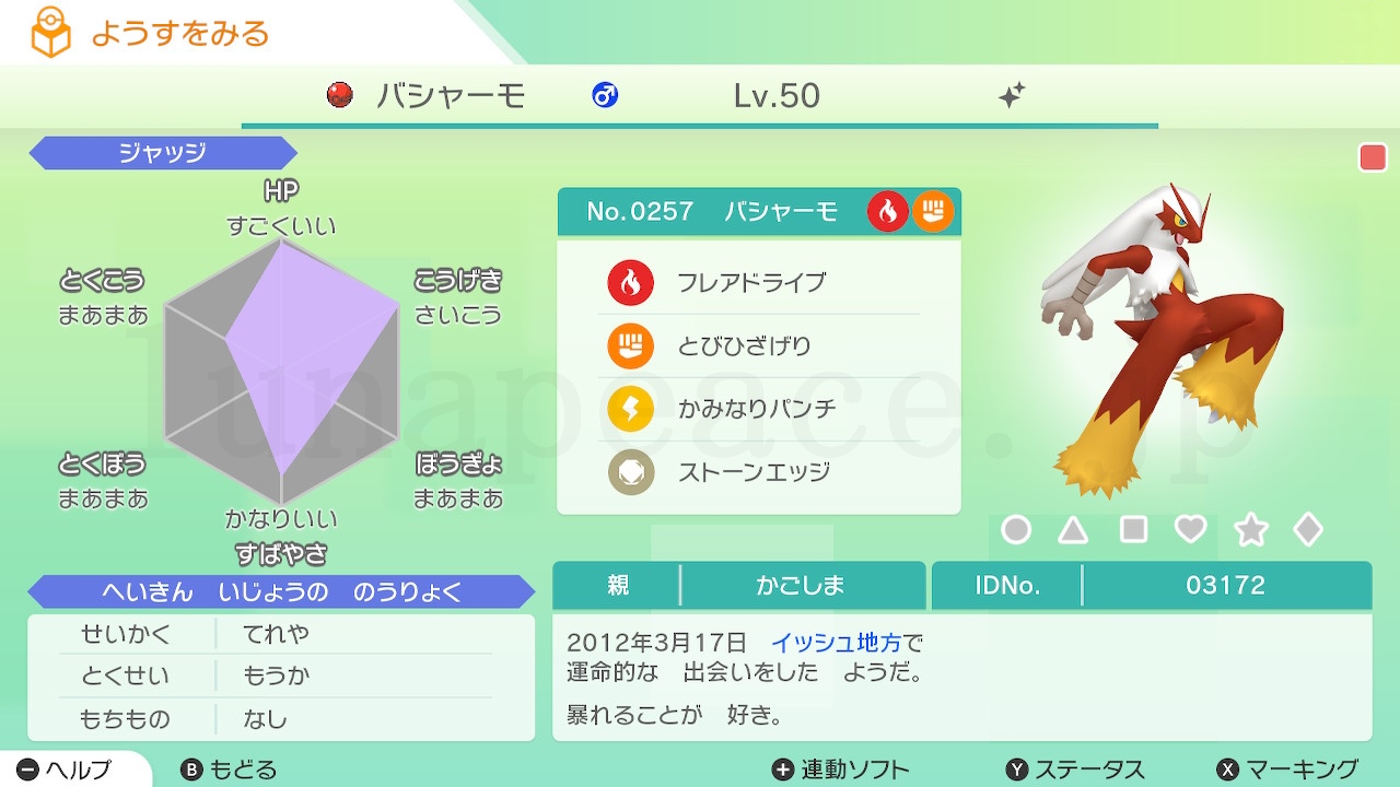 No.0257 バシャーモ✦♂（親 かごしま:03172）