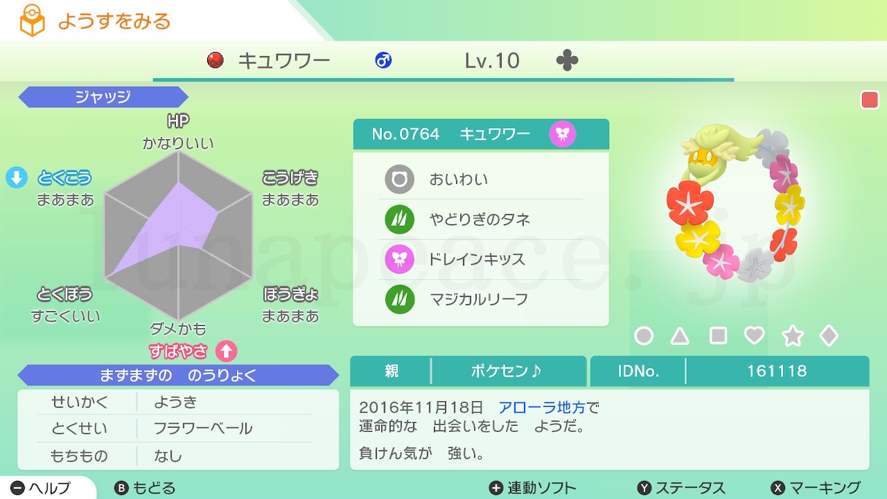 No.0764 キュワワー♂（親 ポケセン♪:161118）