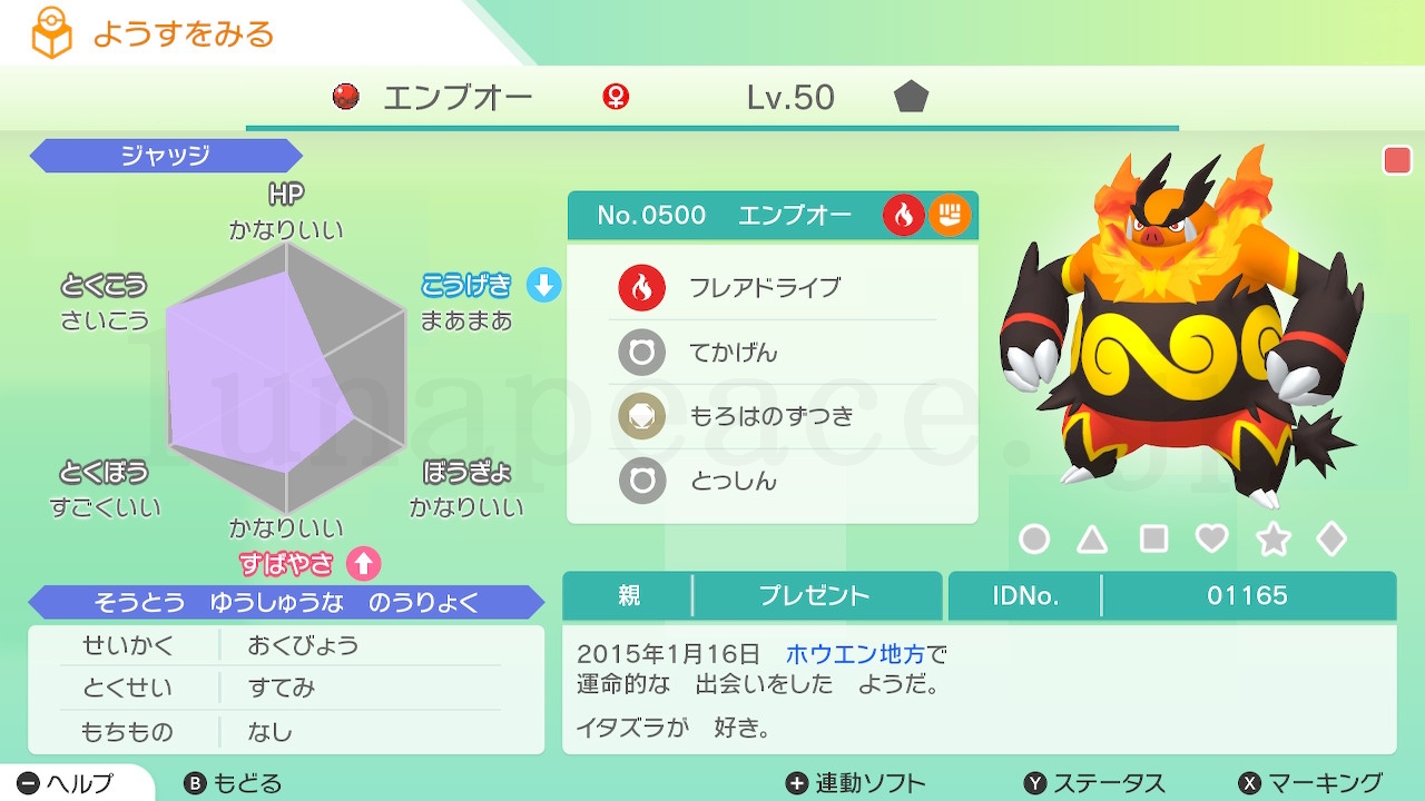 No.0500 エンブオー♀（親 プレゼント:01165）