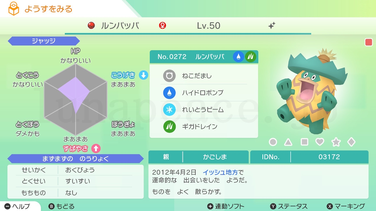 No.0272 ルンパッパ✦♀（親 かごしま:03172）