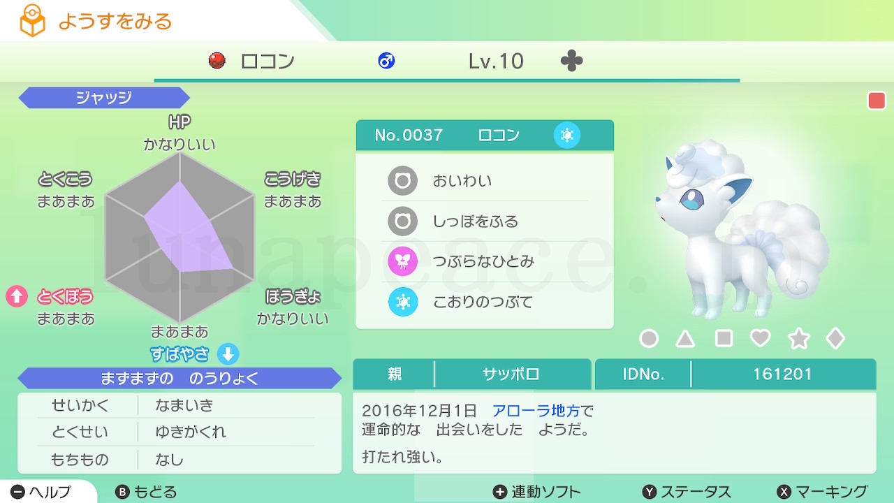 No.0037 アローラロコン♂（親 サッポロ:161201）